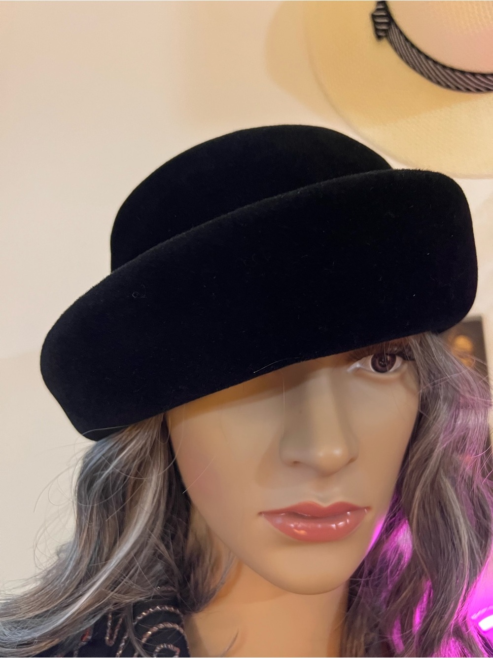Vintage Black Velvet Women's Bowler Style Hat